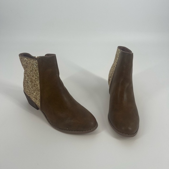 Yoki Ankle Boot Brown & Gold Glitter Bootie (SB4#10) - Picture 1 of 6